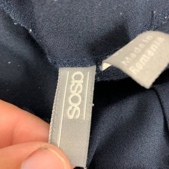 Asos Womens Navy High-Waist Paperbag Pants Self-Tie Belt & Back Zipper Closure 8 - Picture 4 of 5